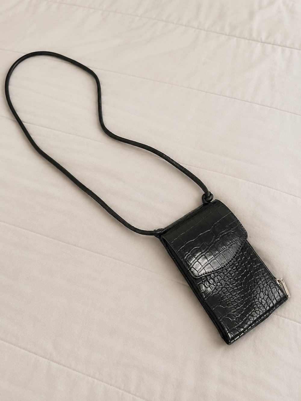 Black Croc Embossed Phone Crossbody Wallet Card Holder